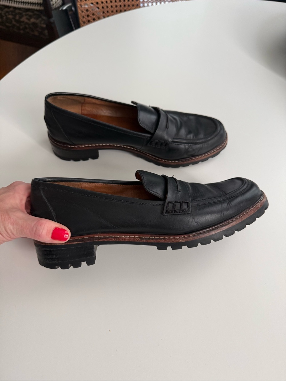 Madewell Black Leather Penny Loafers with Lug Sole - 8.5